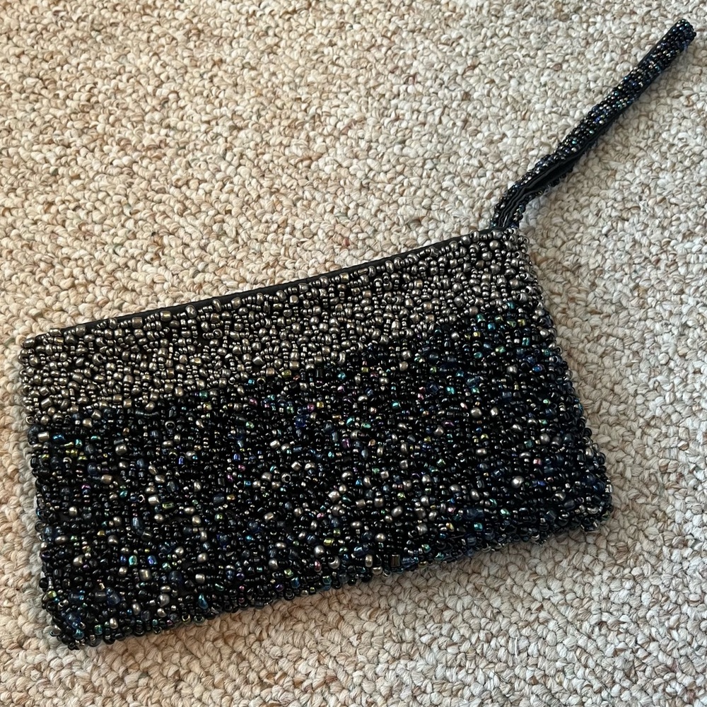 Beautiful Beaded Etsy Vintage Black Wristlet Clutch